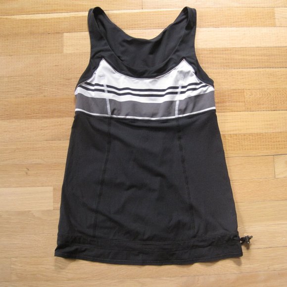 Lululemon Run Ta Ta Topper Tank Size 6 Black Groovy Stripe Nimbus Cinch Hem - Picture 1 of 5